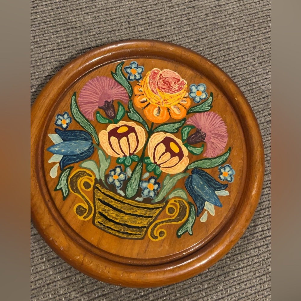 ‼️SOLD‼️ Vintage Handpainted Teakwood Wall Art